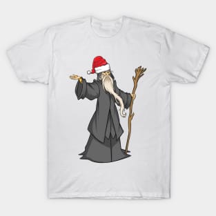 Funny Christmas Holiday Santa Hat-Wearing Magical Wizard T-Shirt